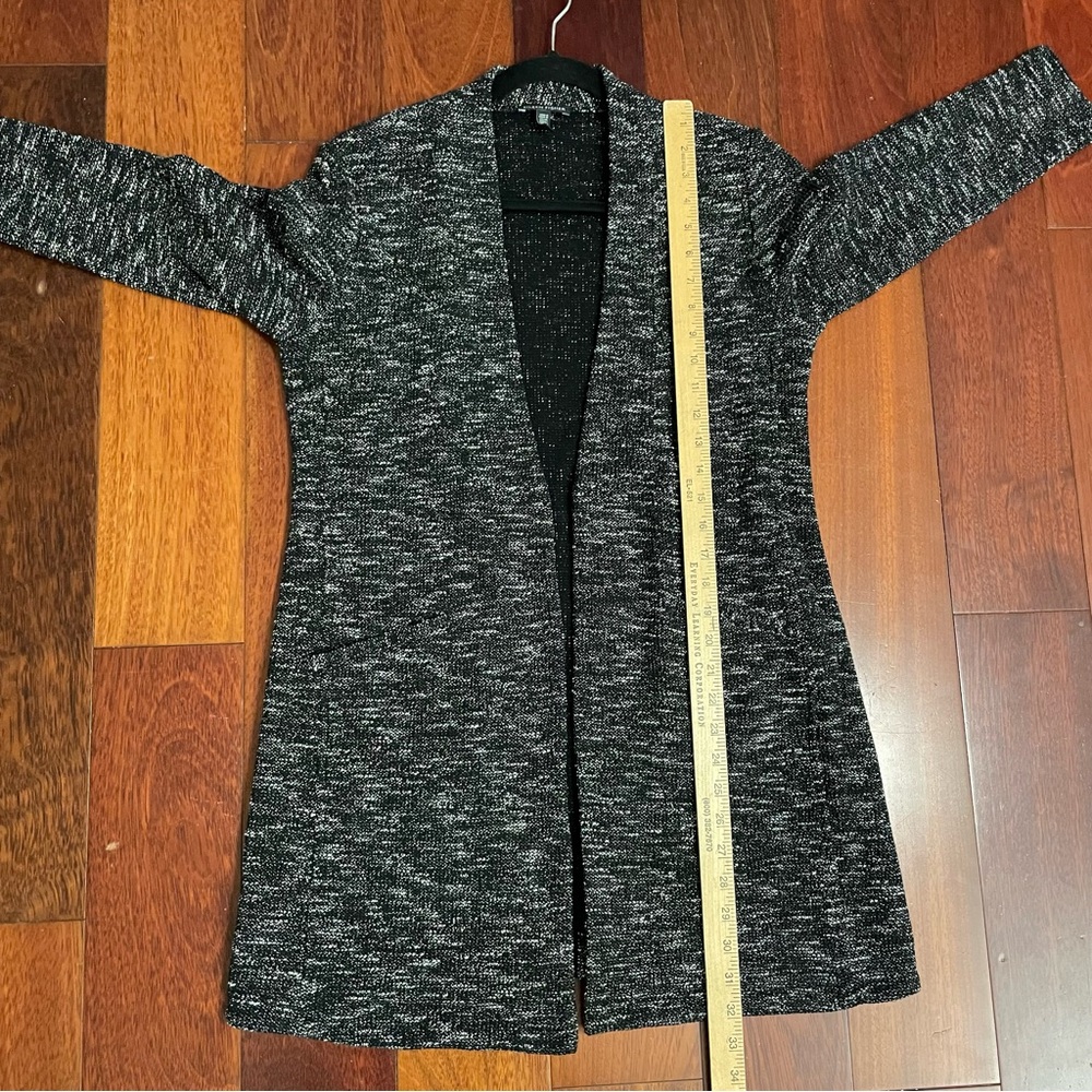 Eileen Fisher Micro Tweed Knit Long Cardigan Black White Textured Sz S B2 - Picture 13 of 14